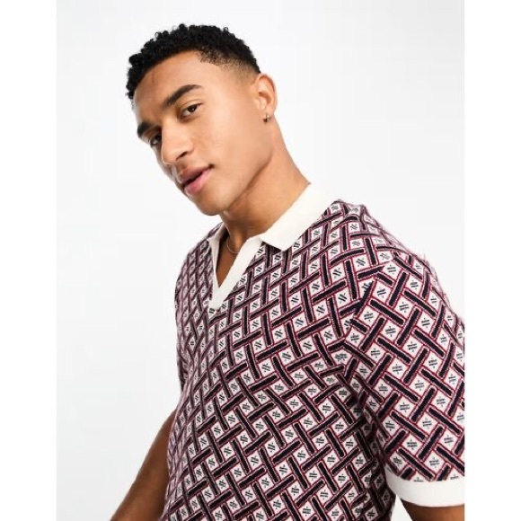 ABERCROMBIE & FITCH GOLF SHOP GEOMETRIC JACQUARD KNIT POLO NWOT - Picture 2 of 6